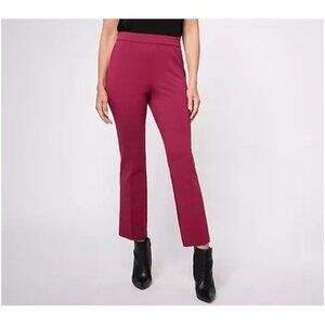 Isaac Mizrahi Live! Printed Ponte Baby Bootcut Ankle Pant Sangria pl 2X  A609778